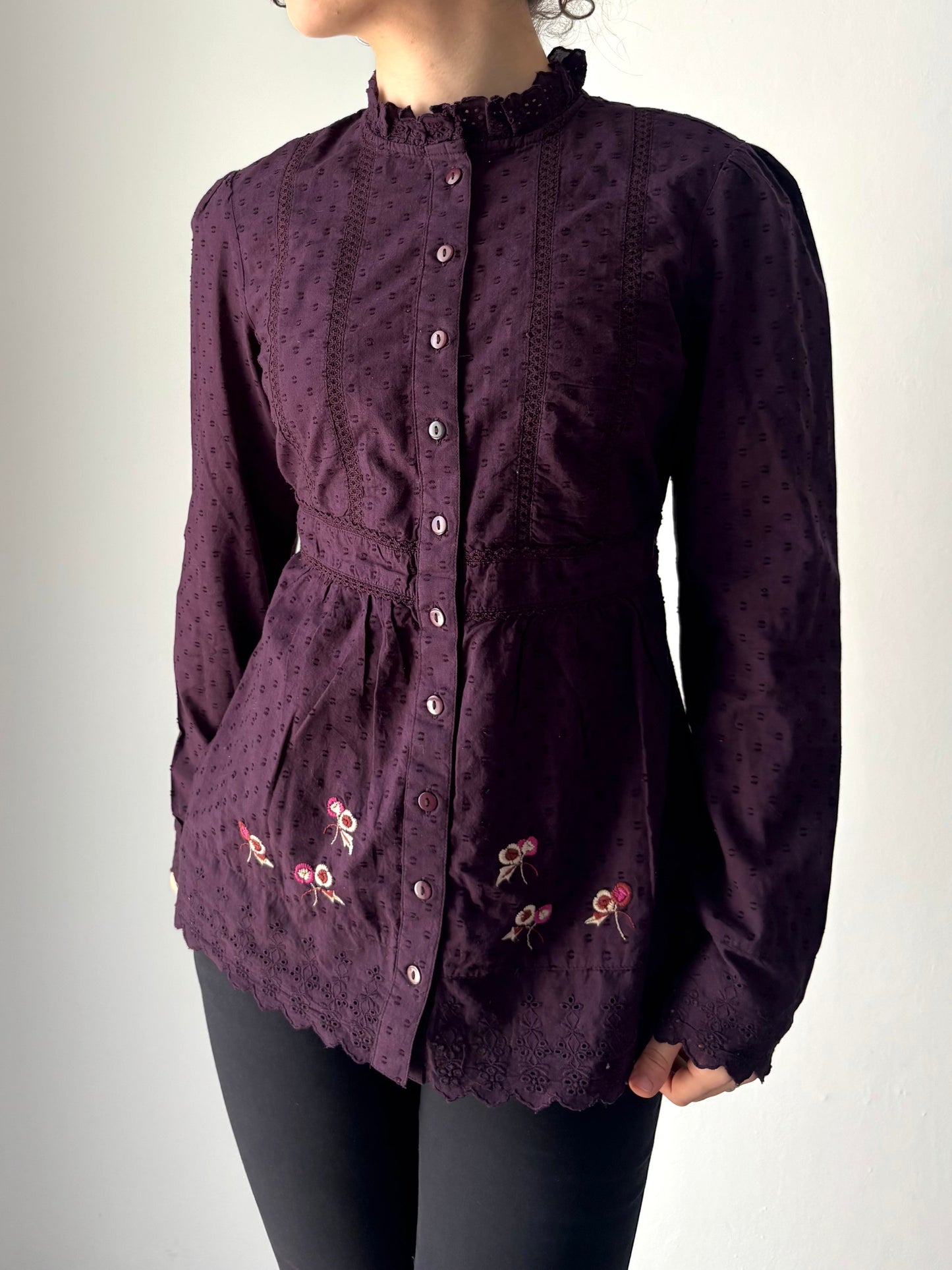 Purple floral button up shirt