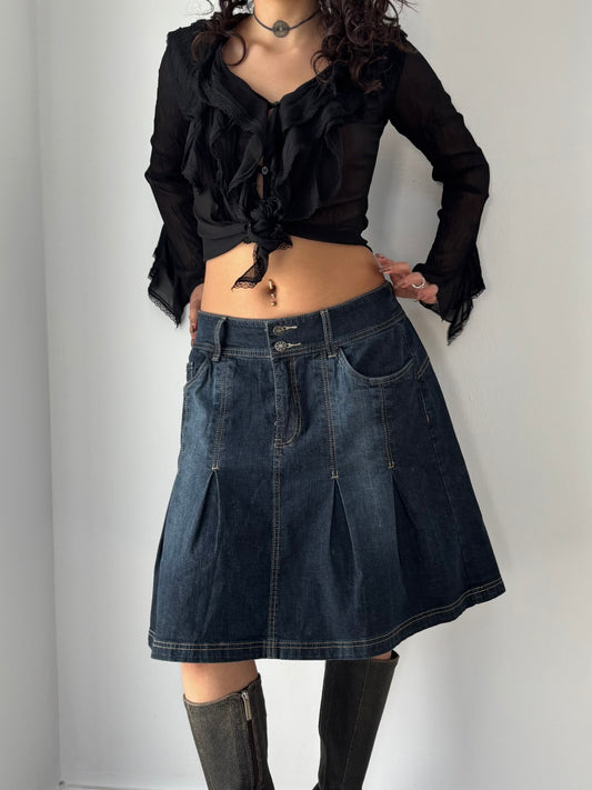 Jean midi skirt with pleats