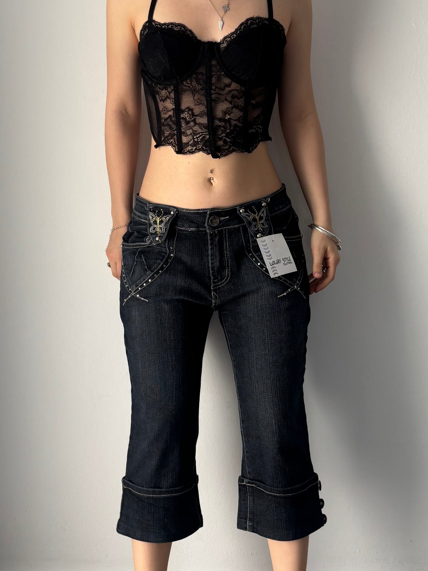 Denim butterfly capri pants