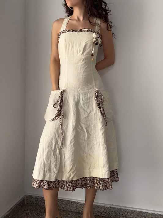 Cottage core white linen dress
