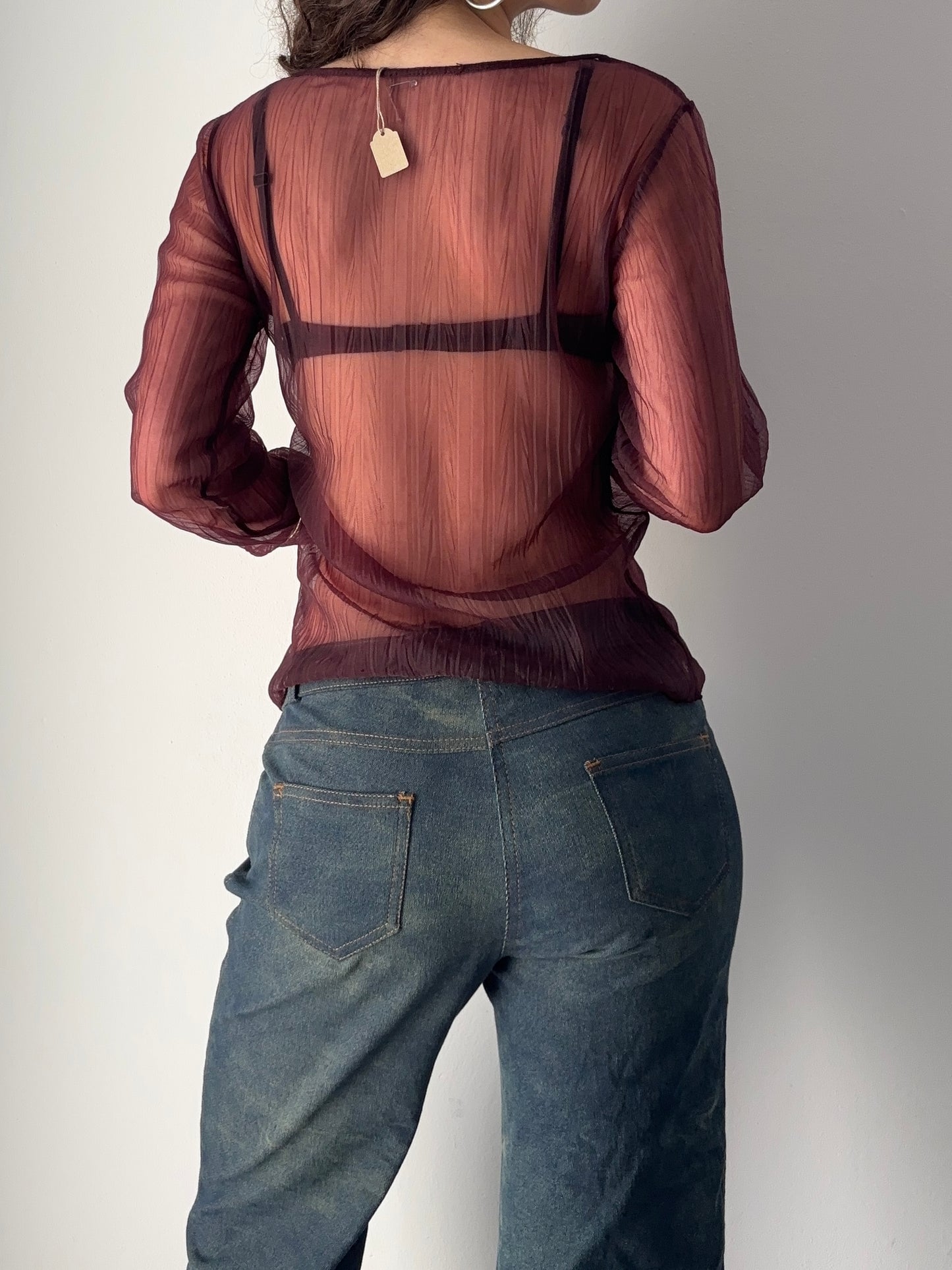 Burgundy mesh long sleeve top