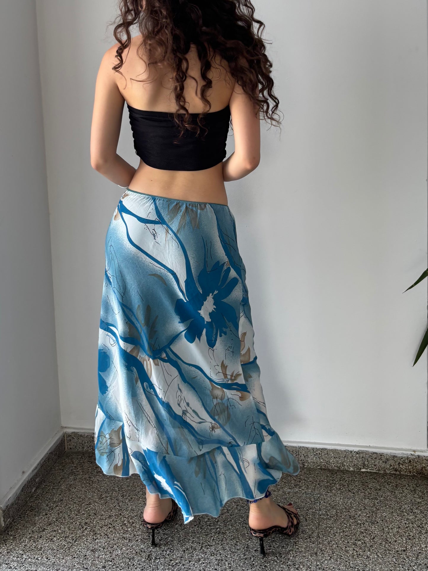 Blue floral maxi skirt