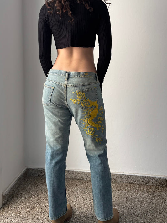 Dragon embroidered jeans