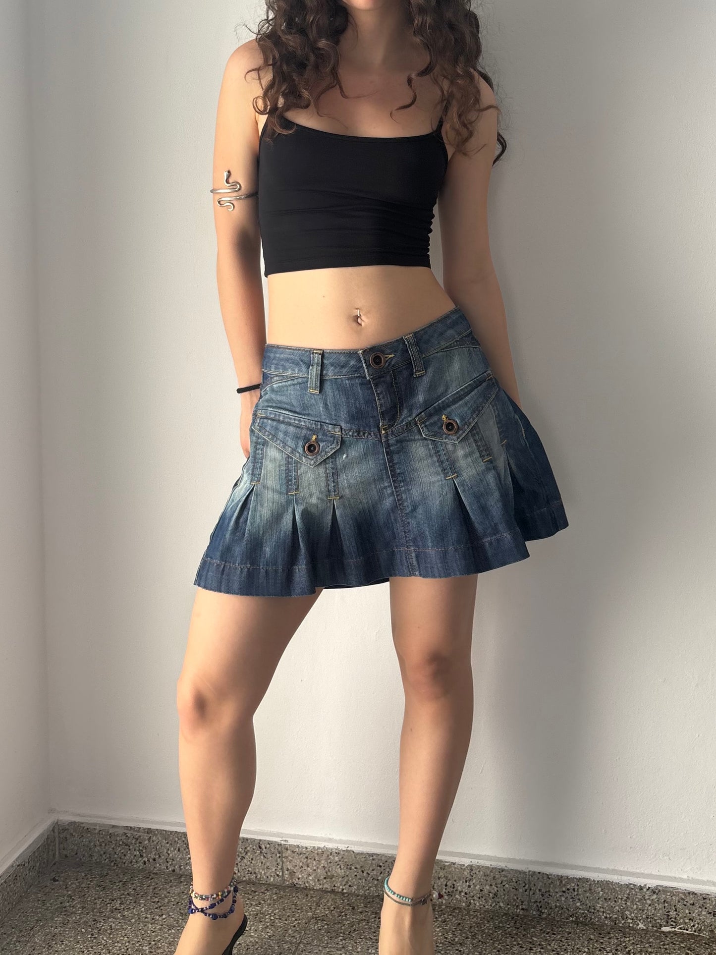 Jean skirt with pleats