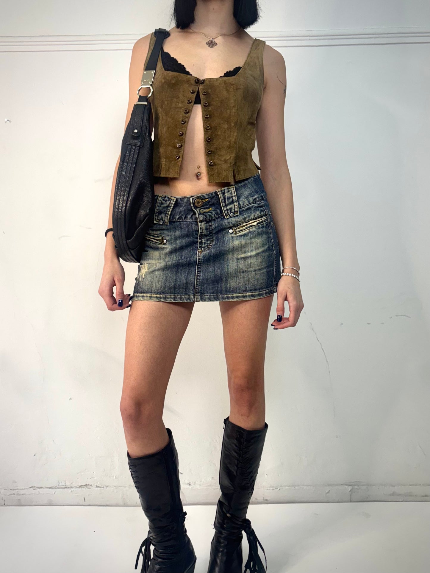 Brown suede vest top