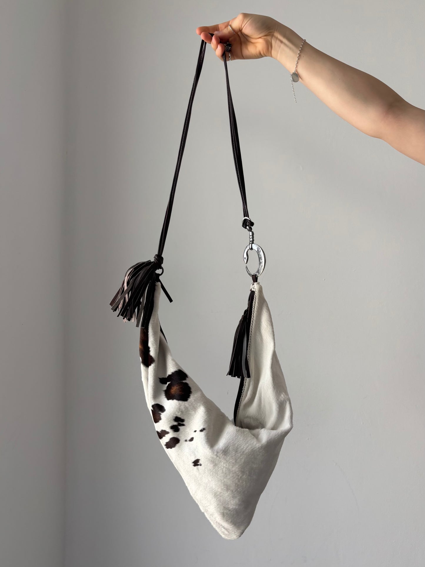 Roberto Cavalli cow print triangle bag