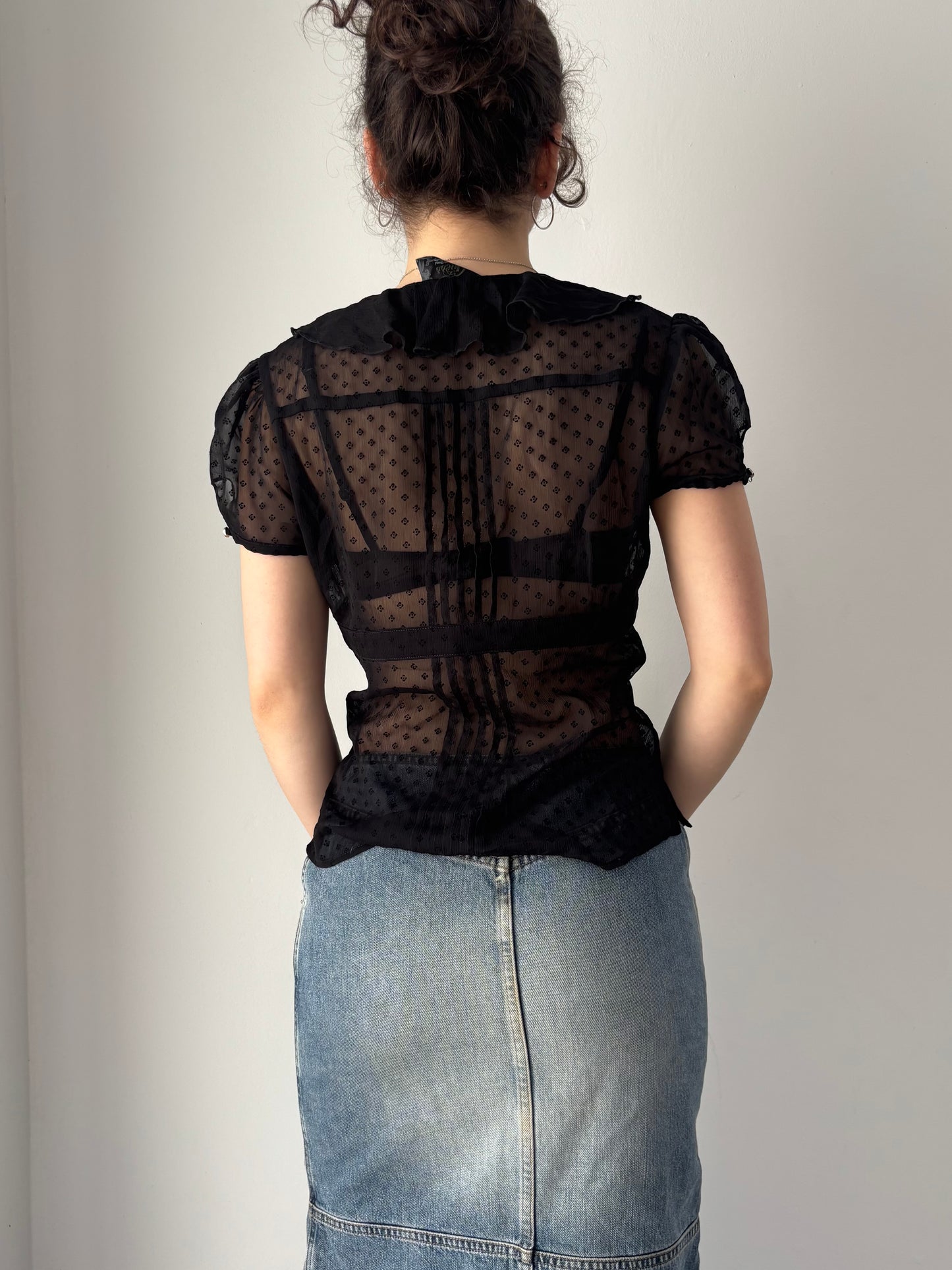 Guess black ruffle blouse