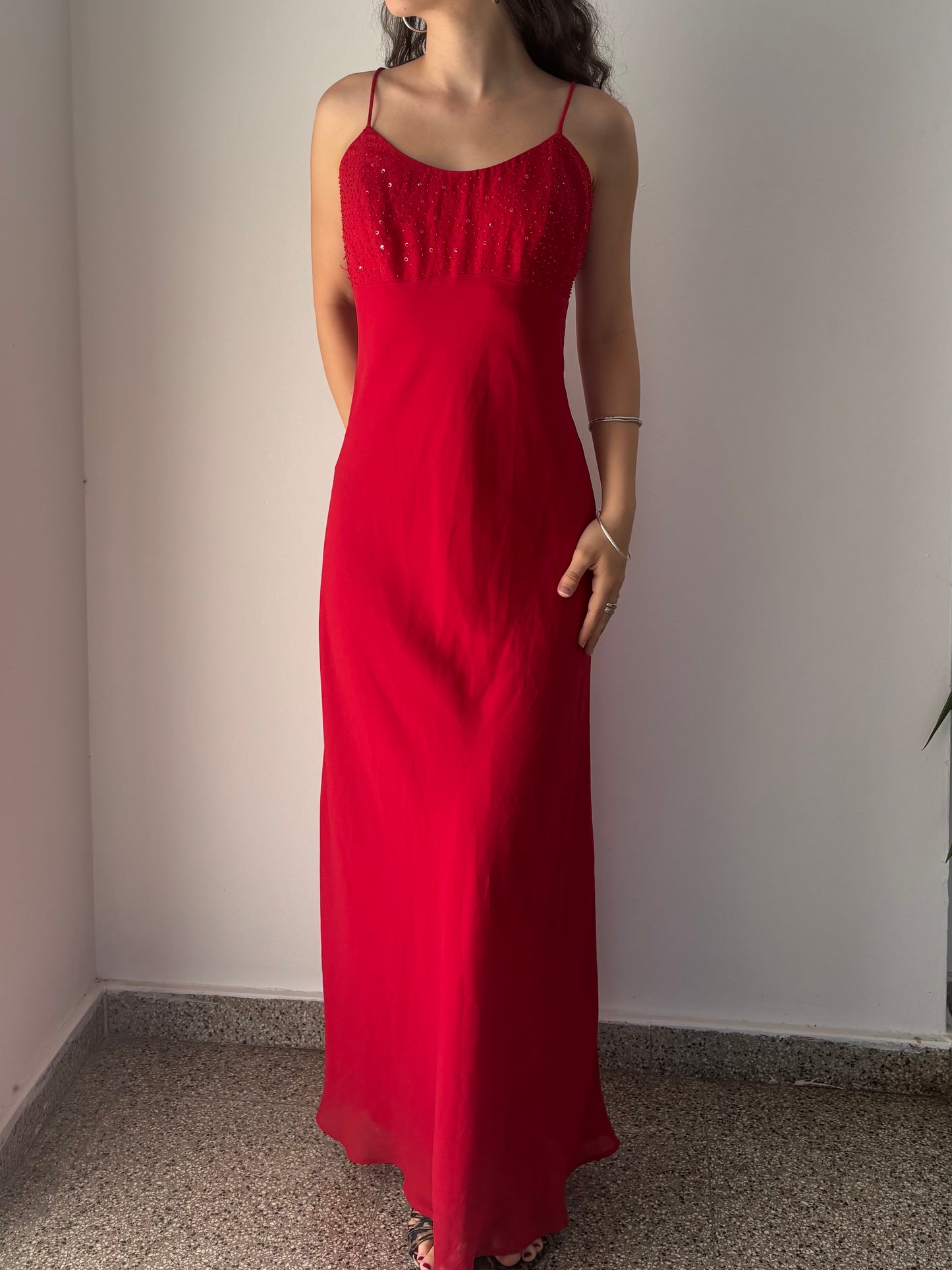 Pierre Cardin red beaded maxi dress