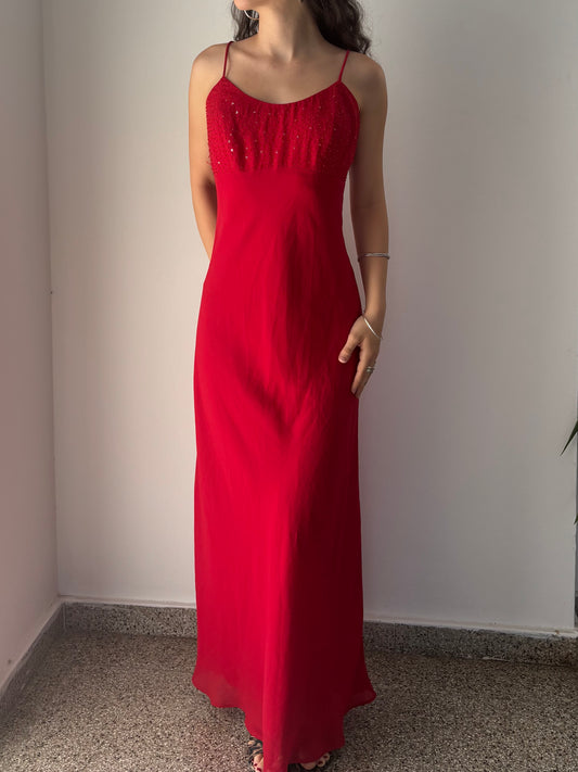 Pierre Cardin red beaded maxi dress