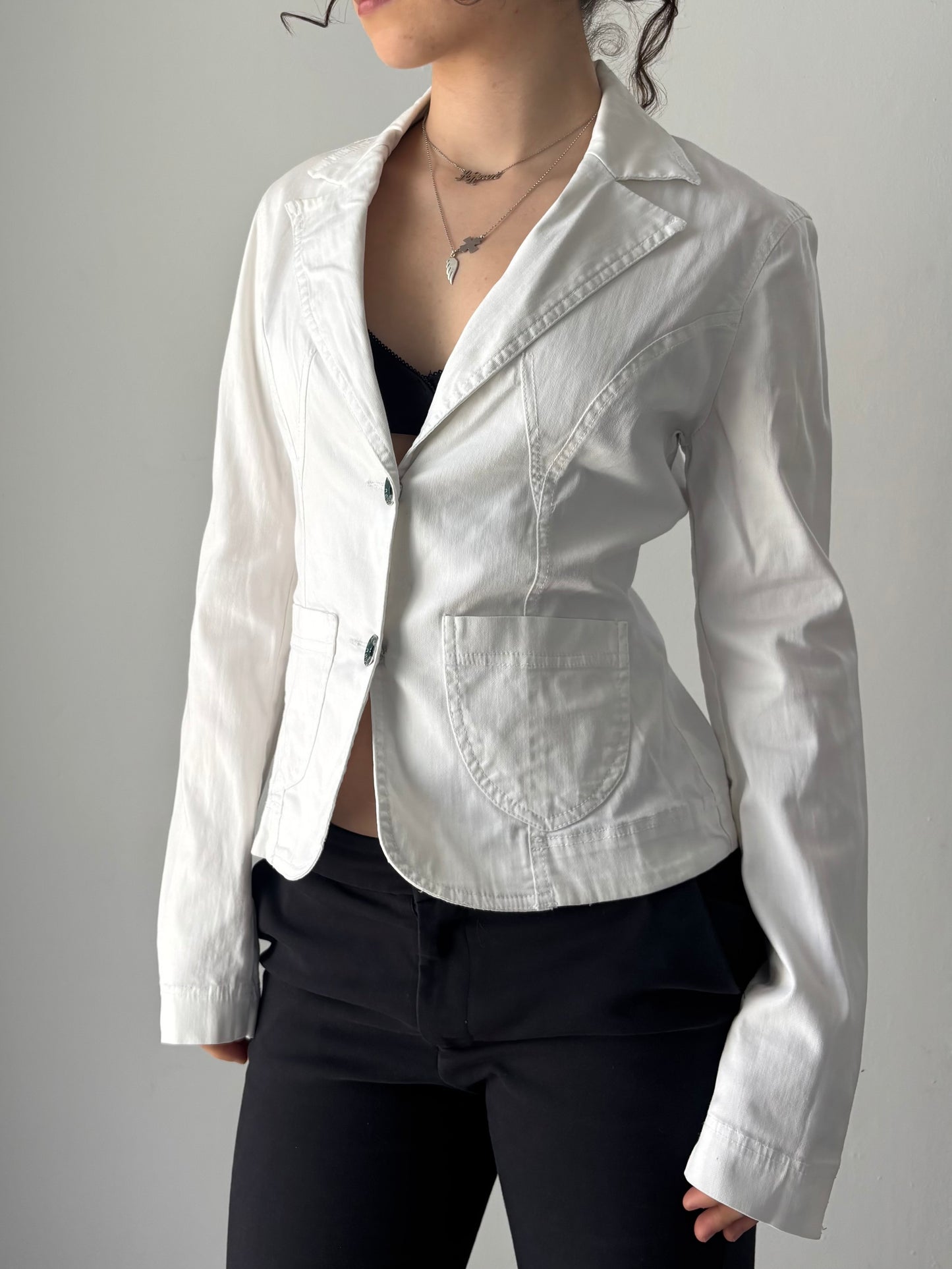 Embroidered white blazer