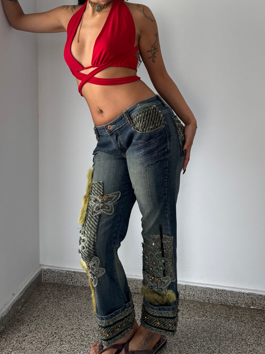 Daisy jeans wear Paris embroidered pants