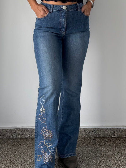 Y2K flower embellished flare jeans