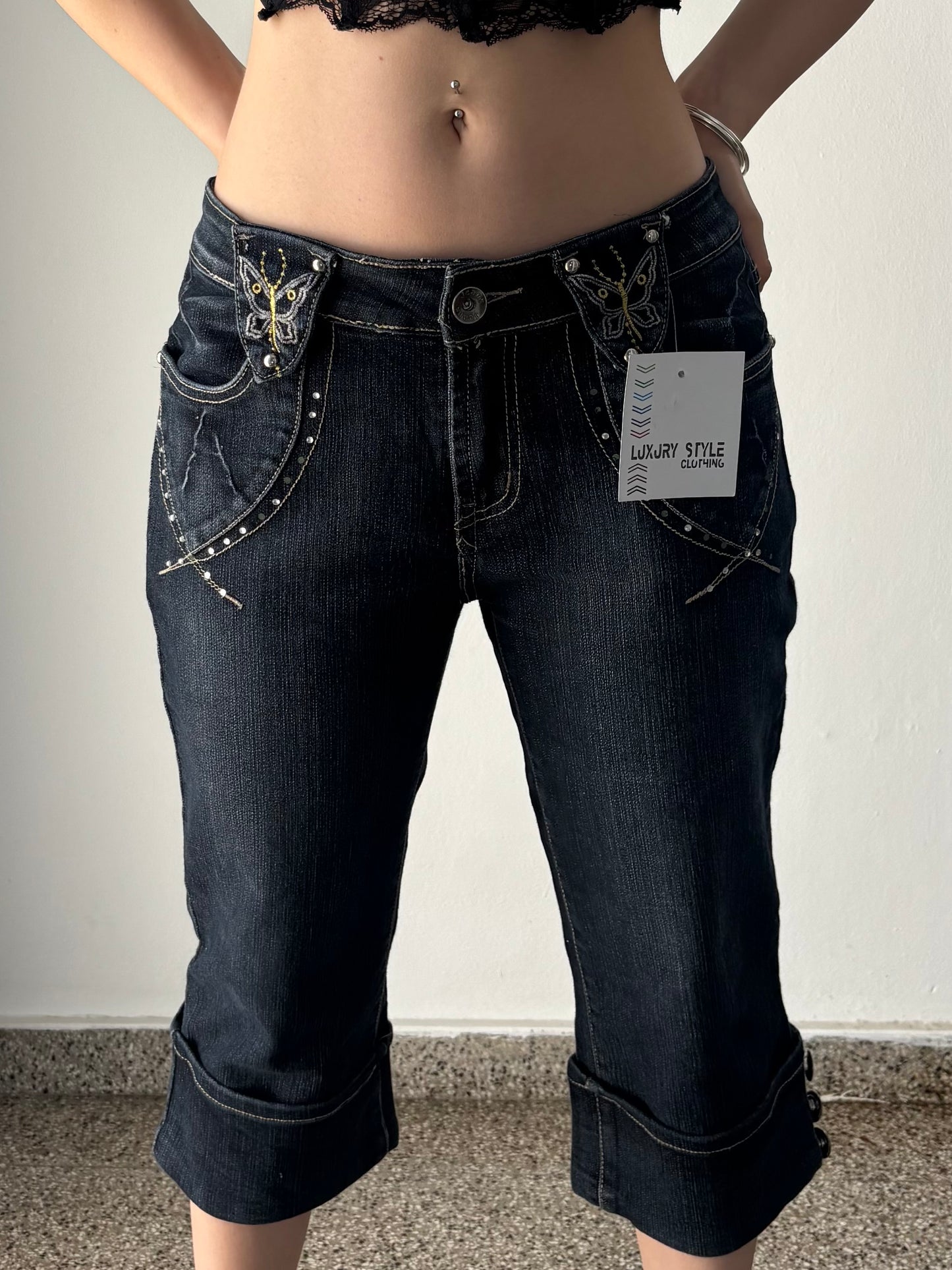Denim butterfly capri pants