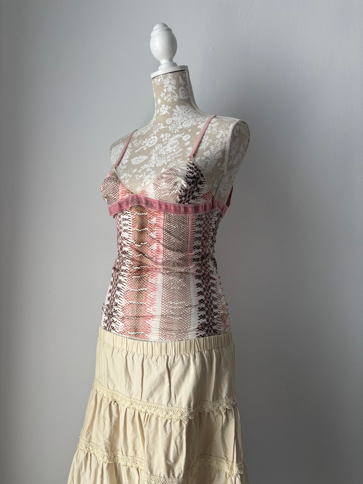 Roberto Cavalli pink snake print cami top