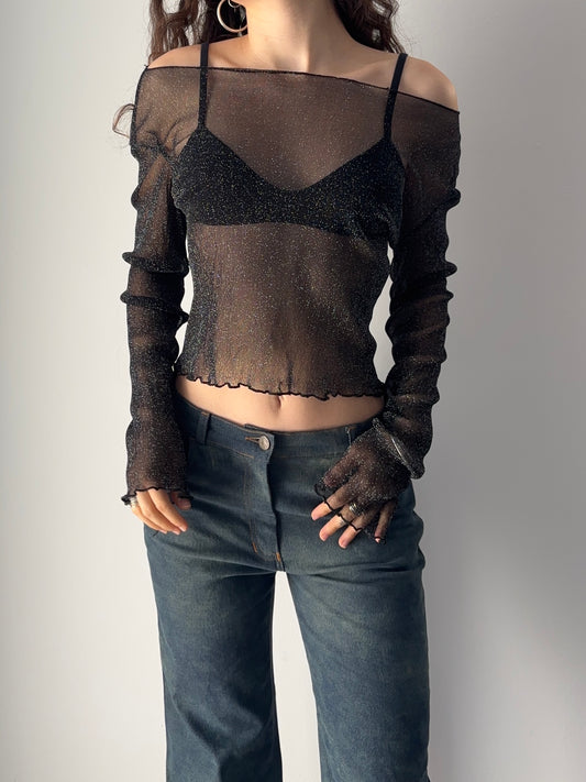 Off the shoulder mesh sparkle top