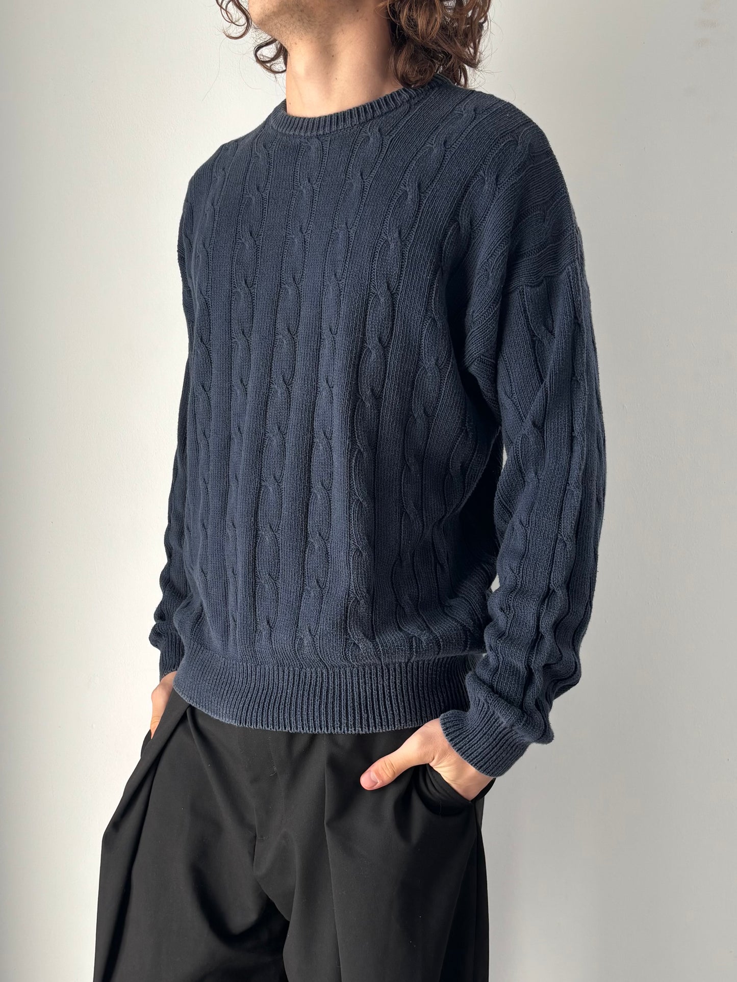 Blue cable knit sweater