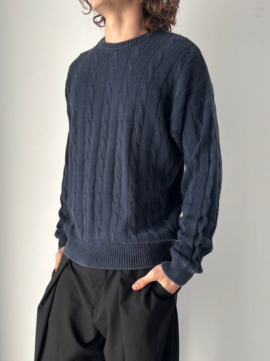 Blue cable knit sweater