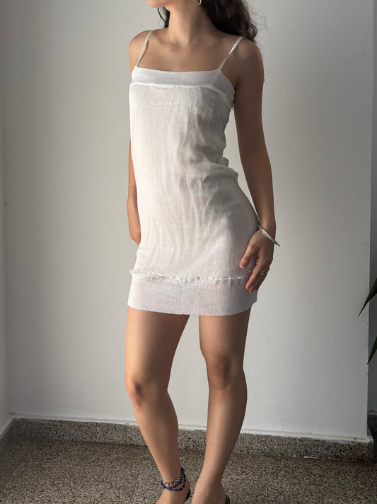 White raw silk mini dress
