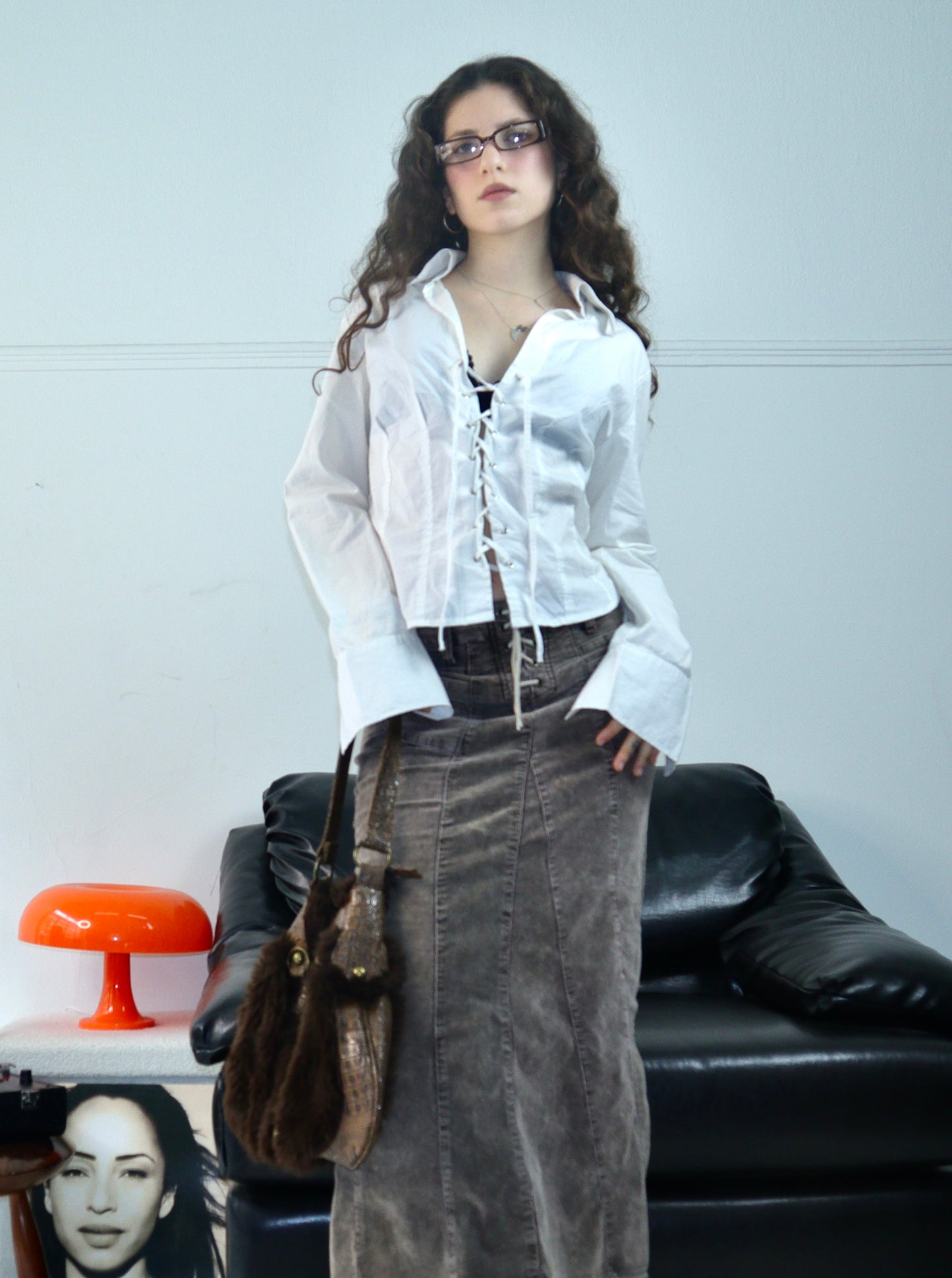 White tie-up shirt top