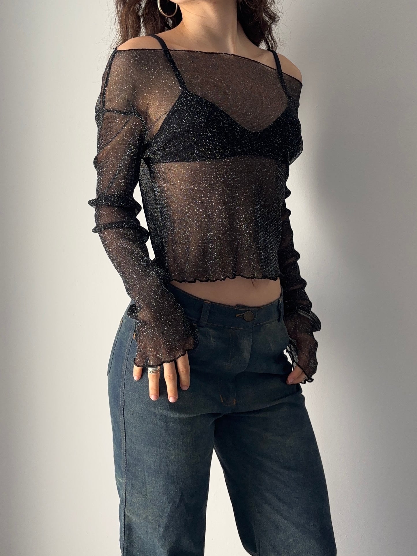 Off the shoulder mesh sparkle top