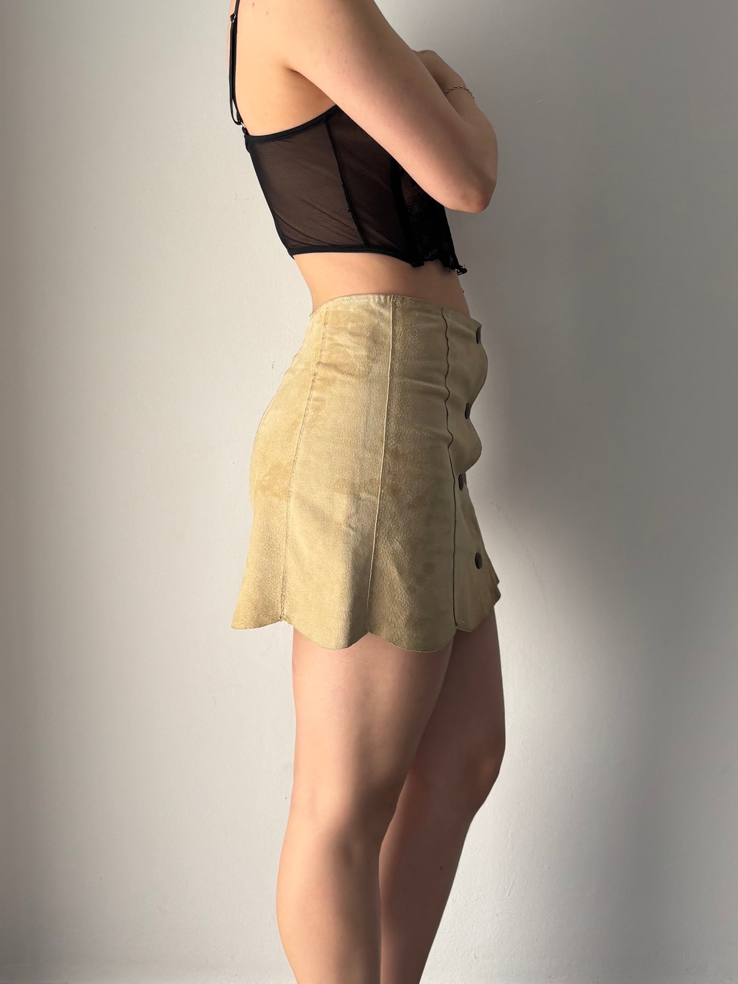 Suede beige mini skirt