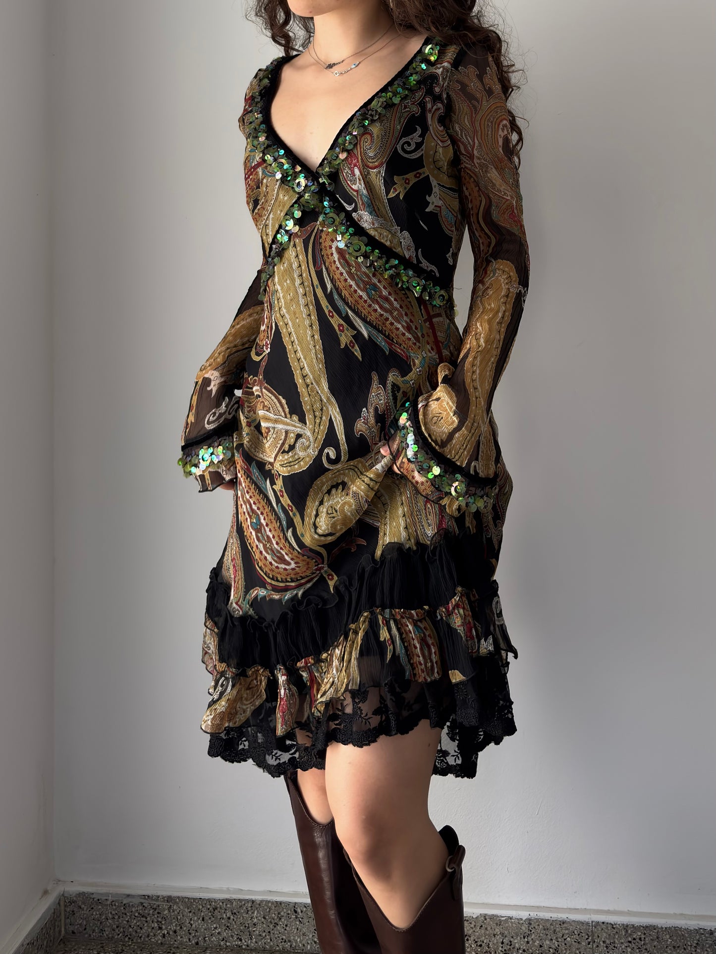 Silk flowy paisley dress