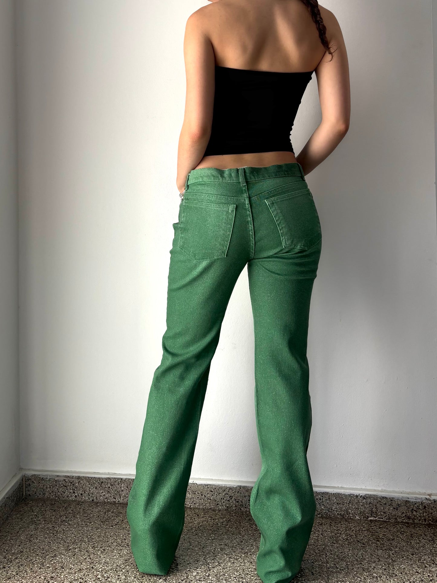 Roberto Cavalli green & sparkle flare jeans