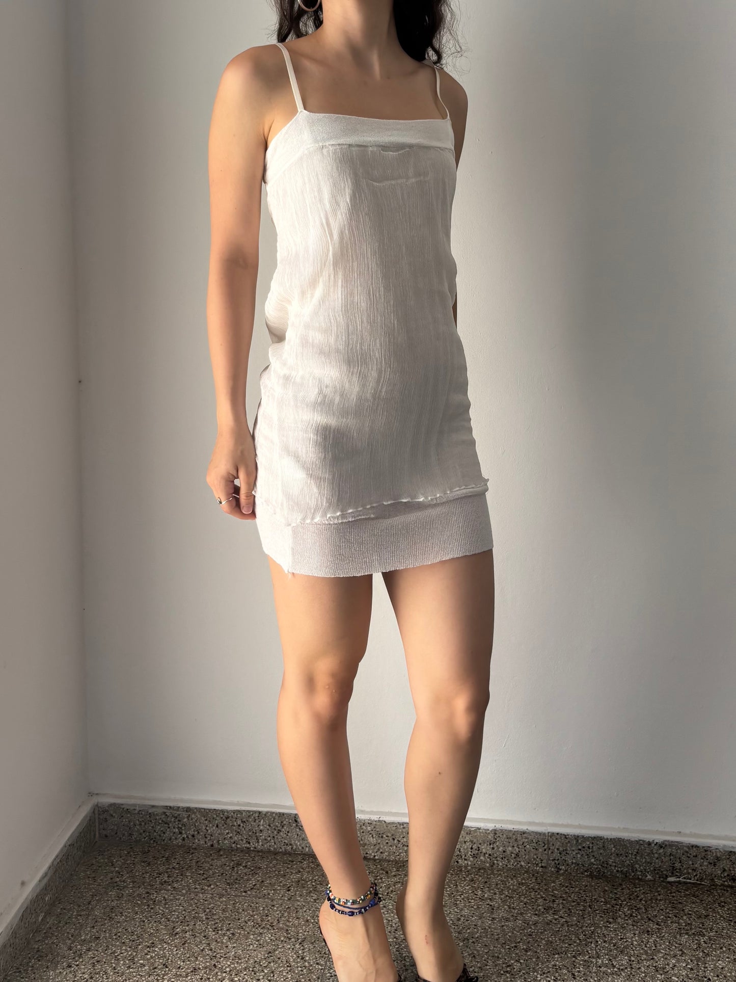 White raw silk mini dress