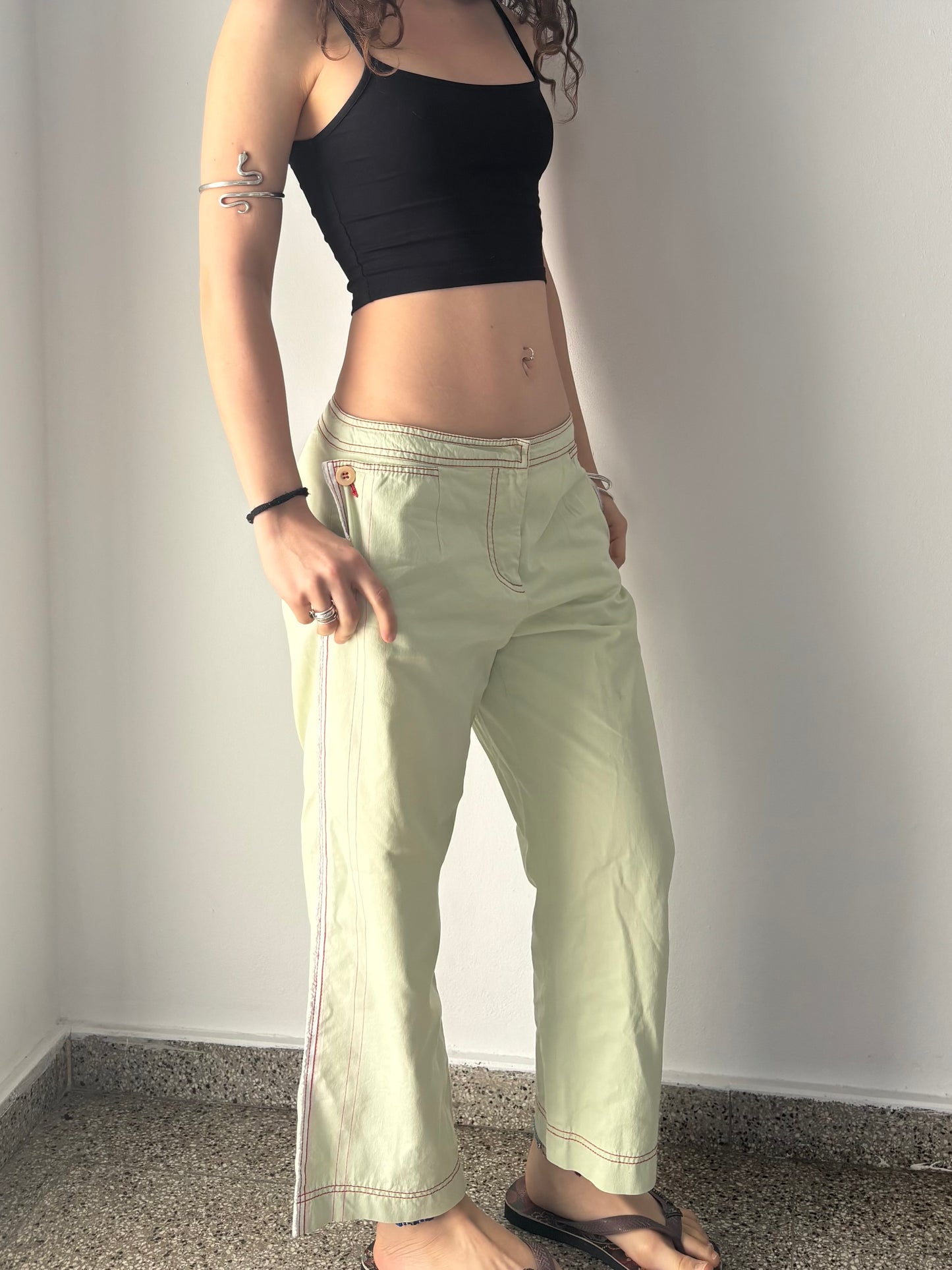 Green capri summer pants