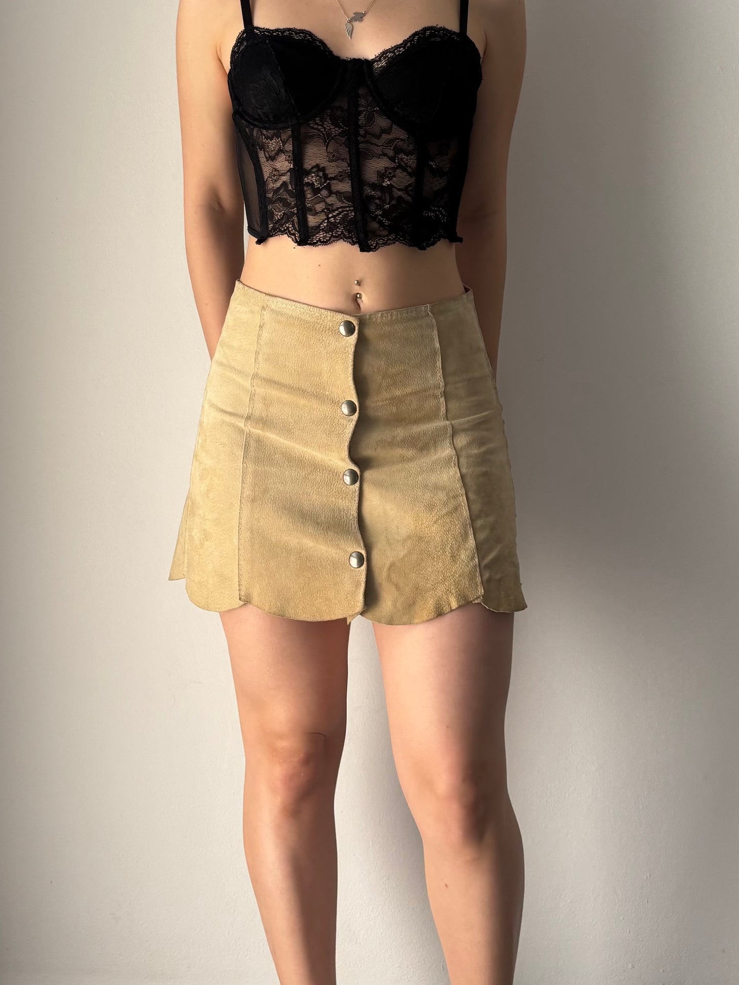 Suede beige mini skirt