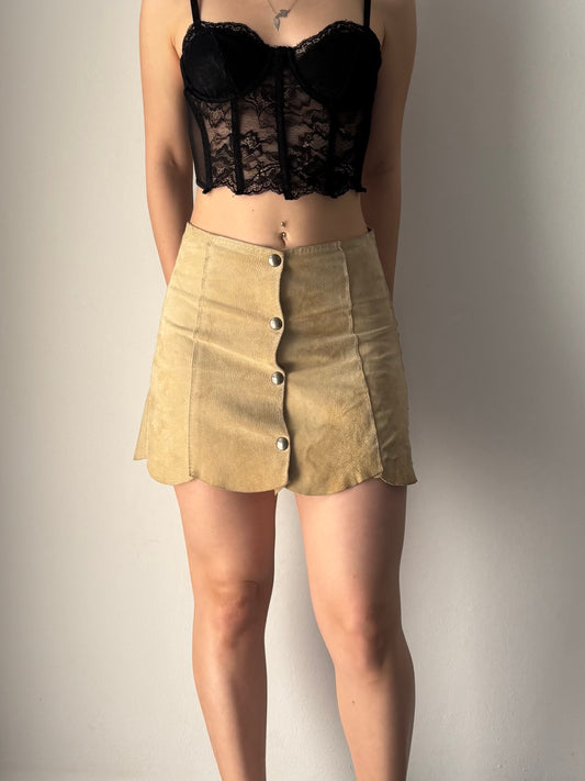 Suede beige mini skirt