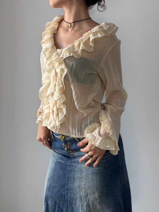 Cream mesh ruffle top