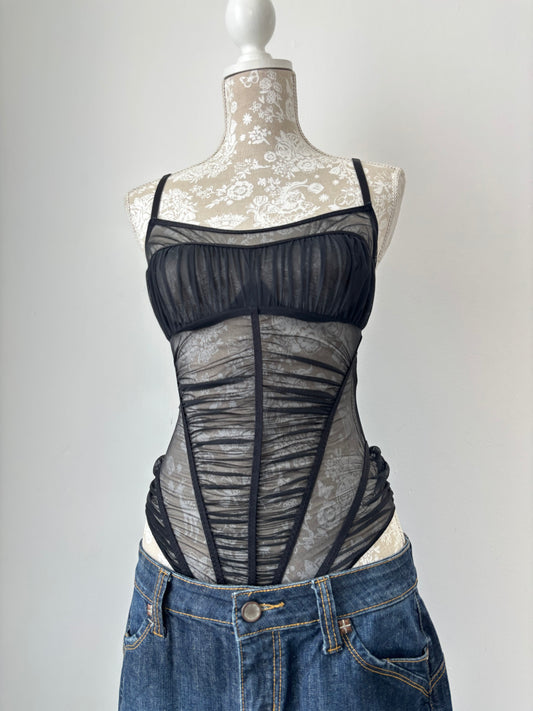 See through black body suit