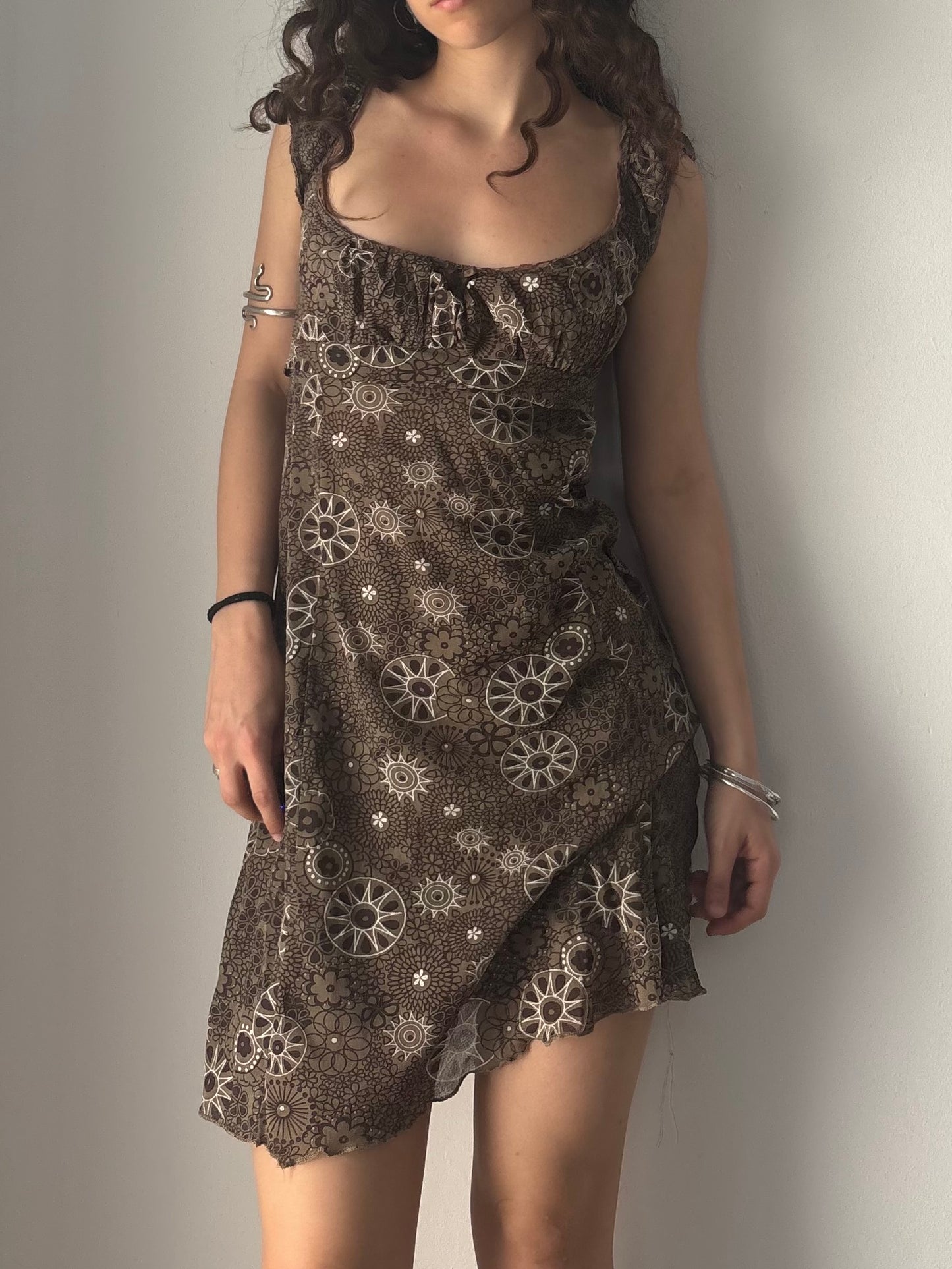 Brown Y2K dress with floral print