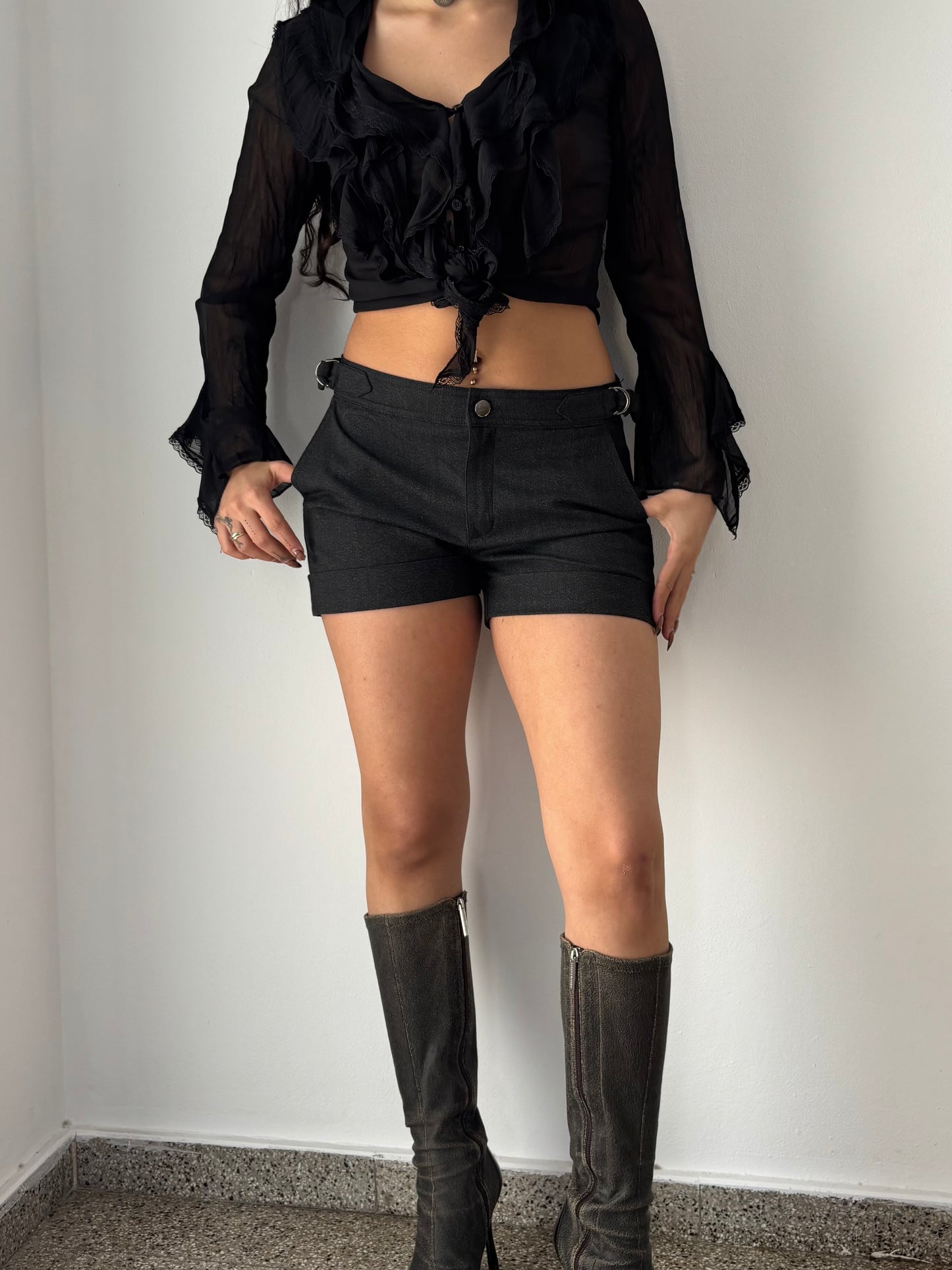 Black shorts with buckles