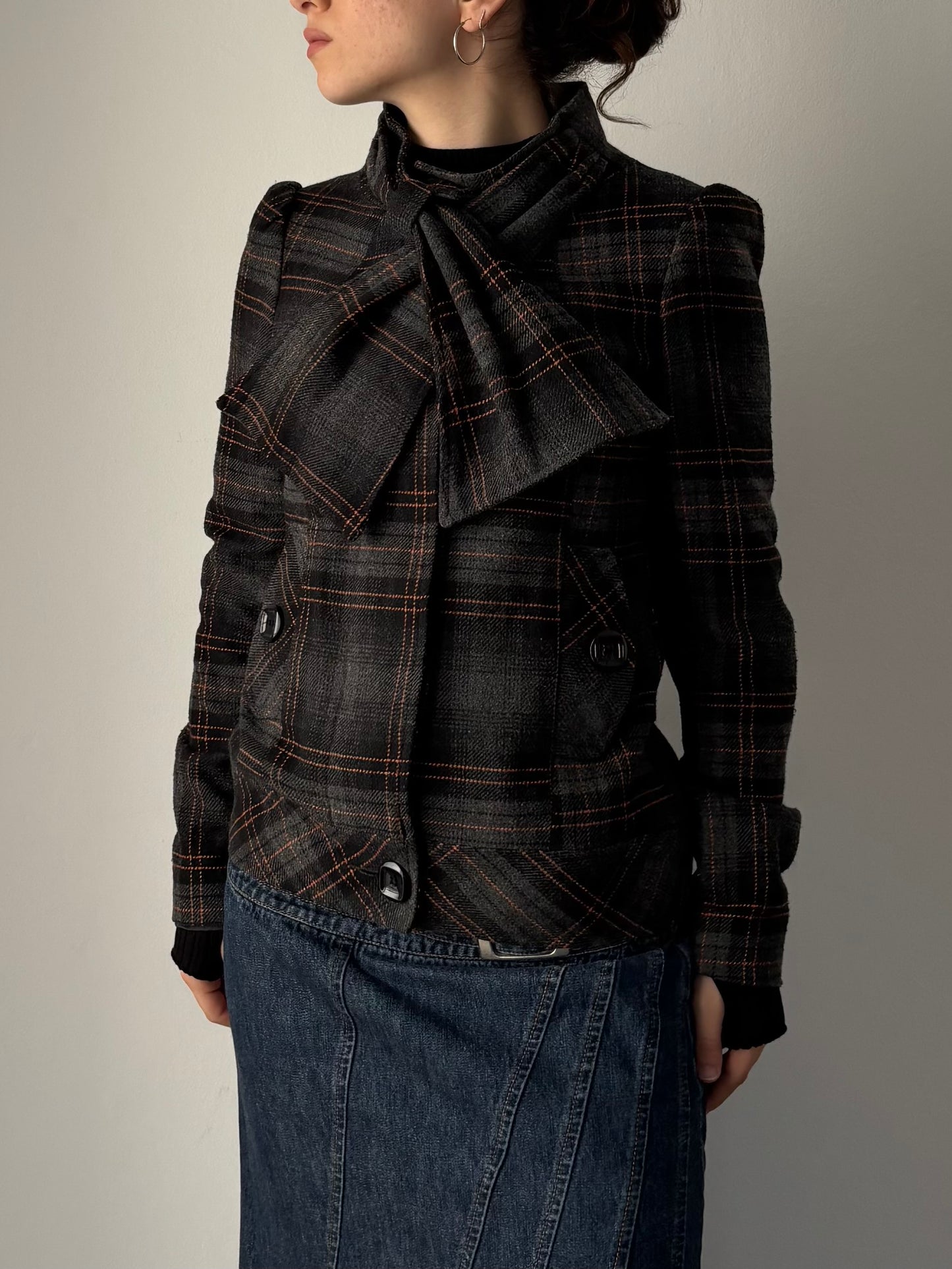Vintage plaid coat with scarf
