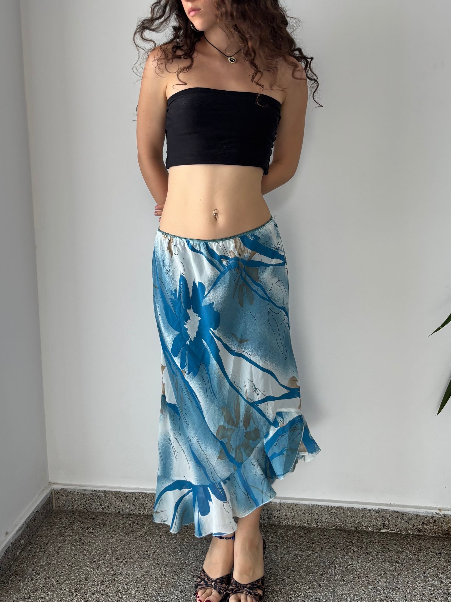 Blue floral maxi skirt