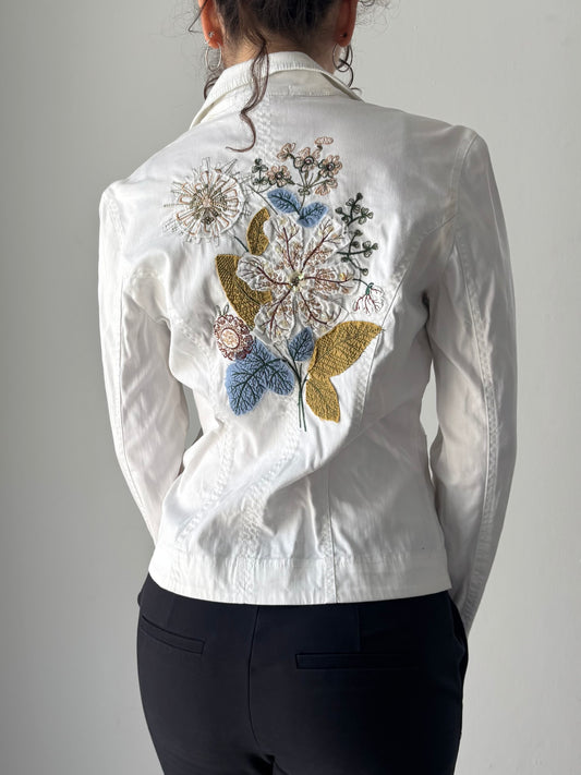 Embroidered white blazer