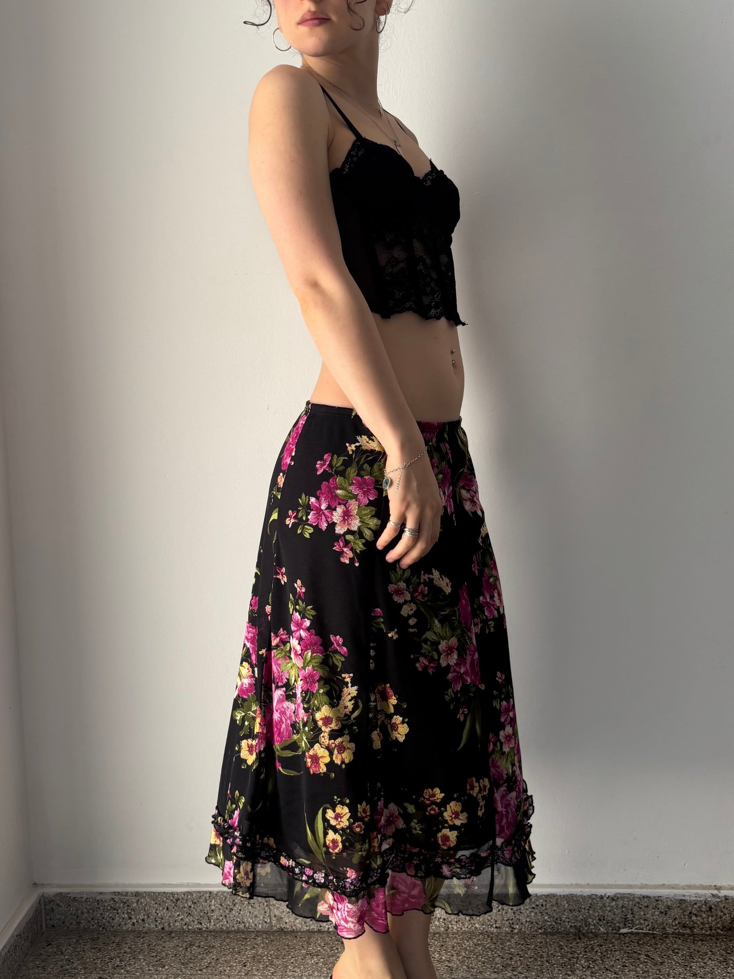 Floral print midi skirt