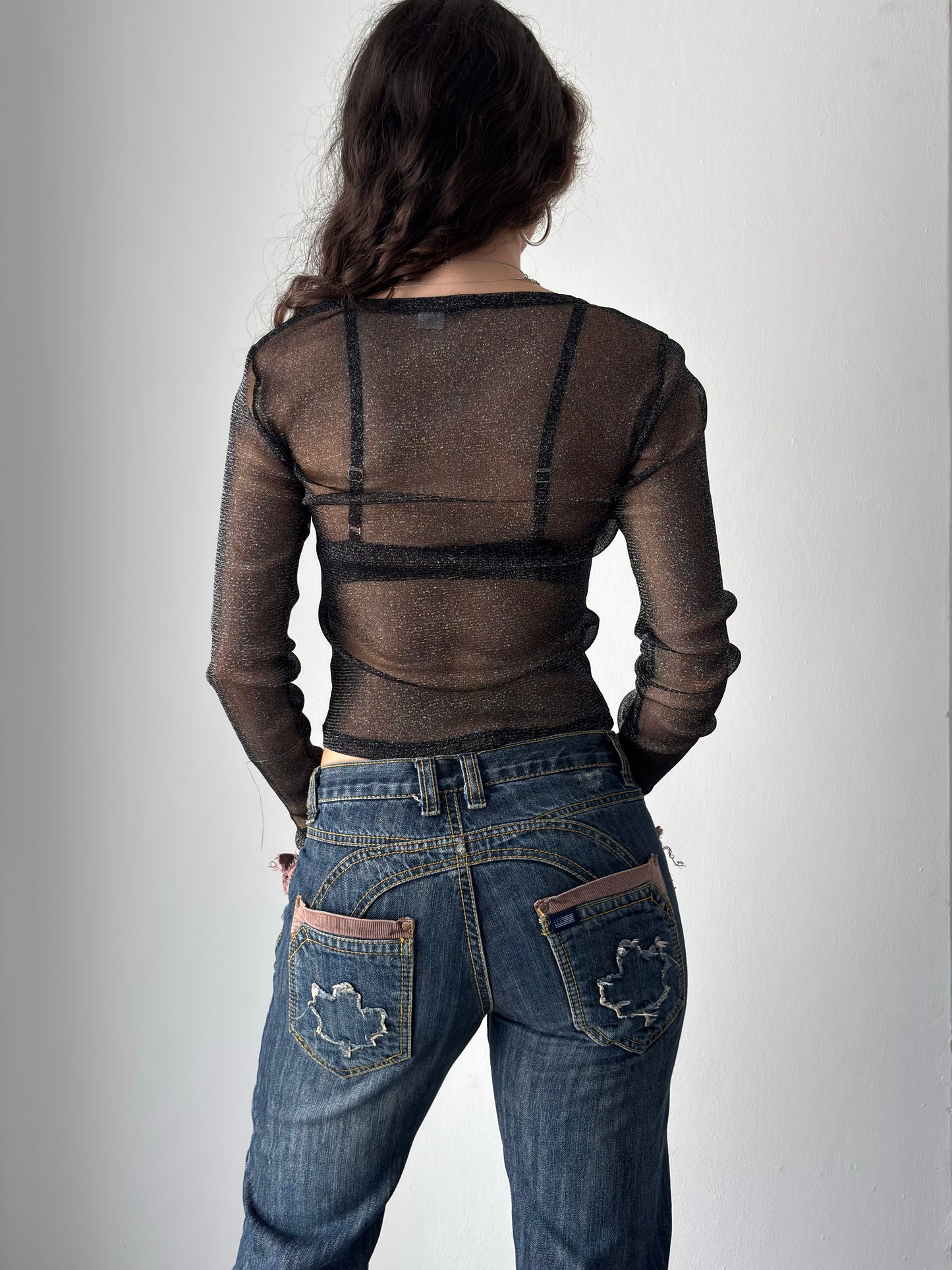 Black long sleeve mesh top