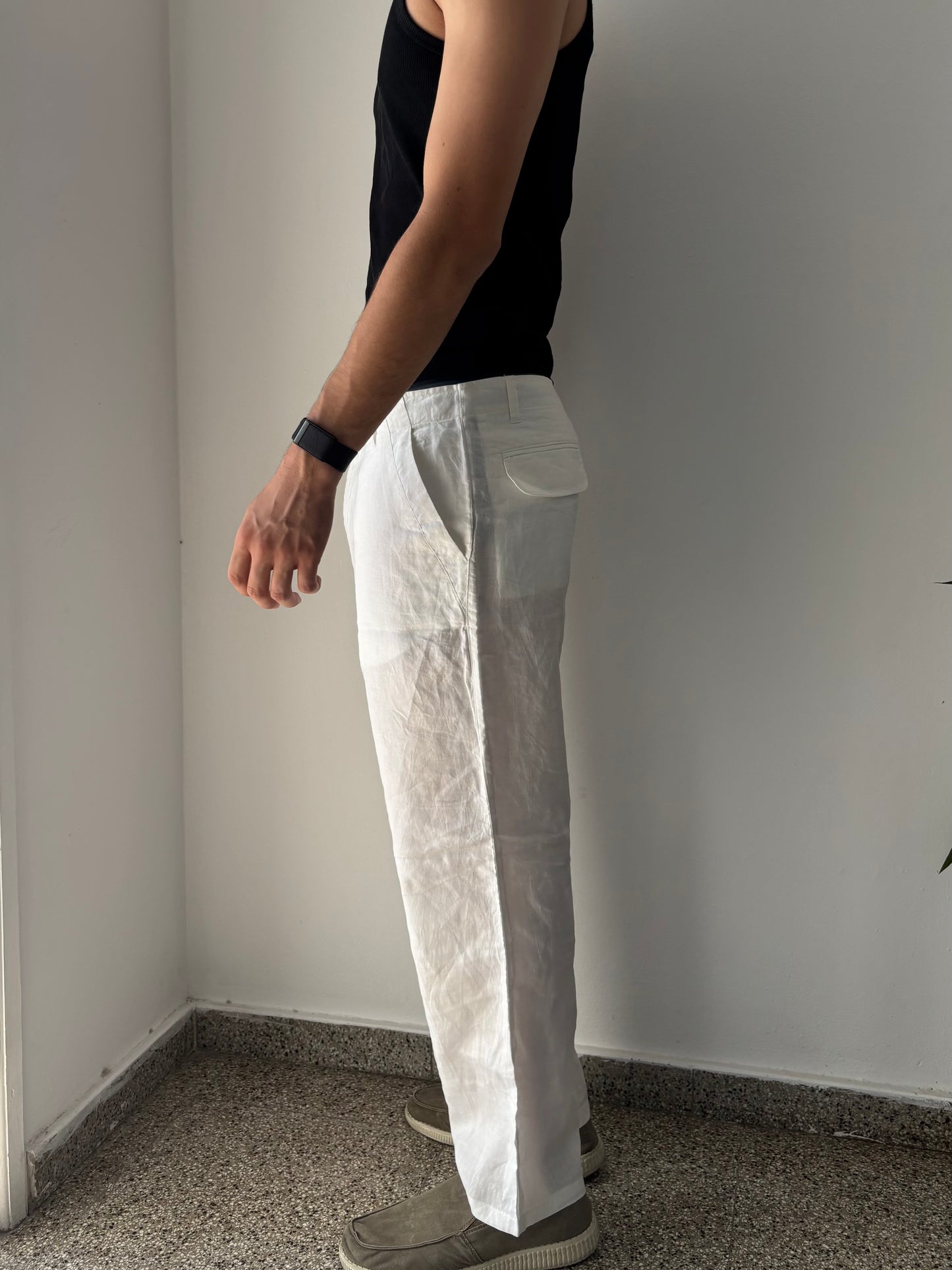 White baggy linen pants
