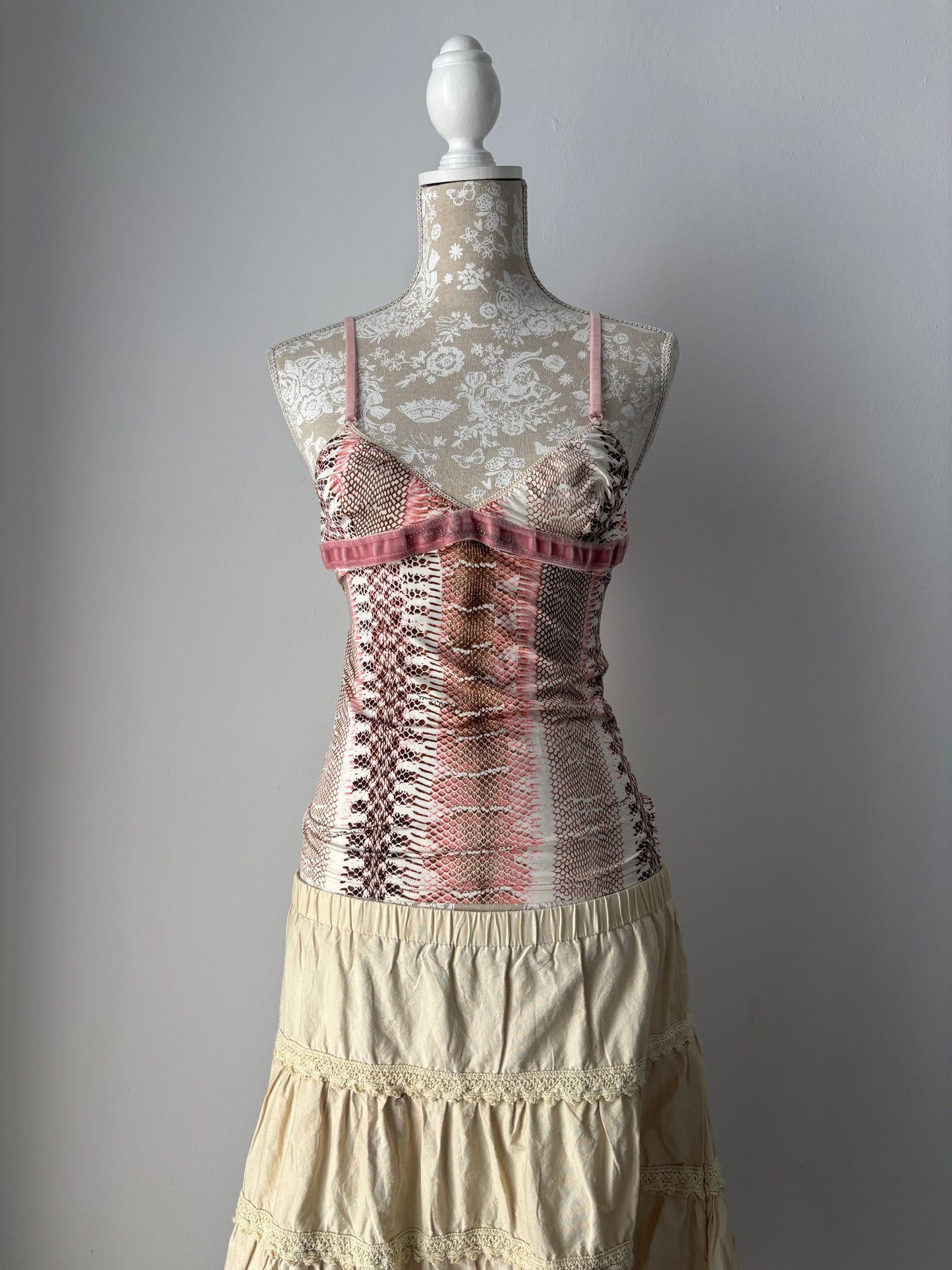 Roberto Cavalli pink snake print cami top