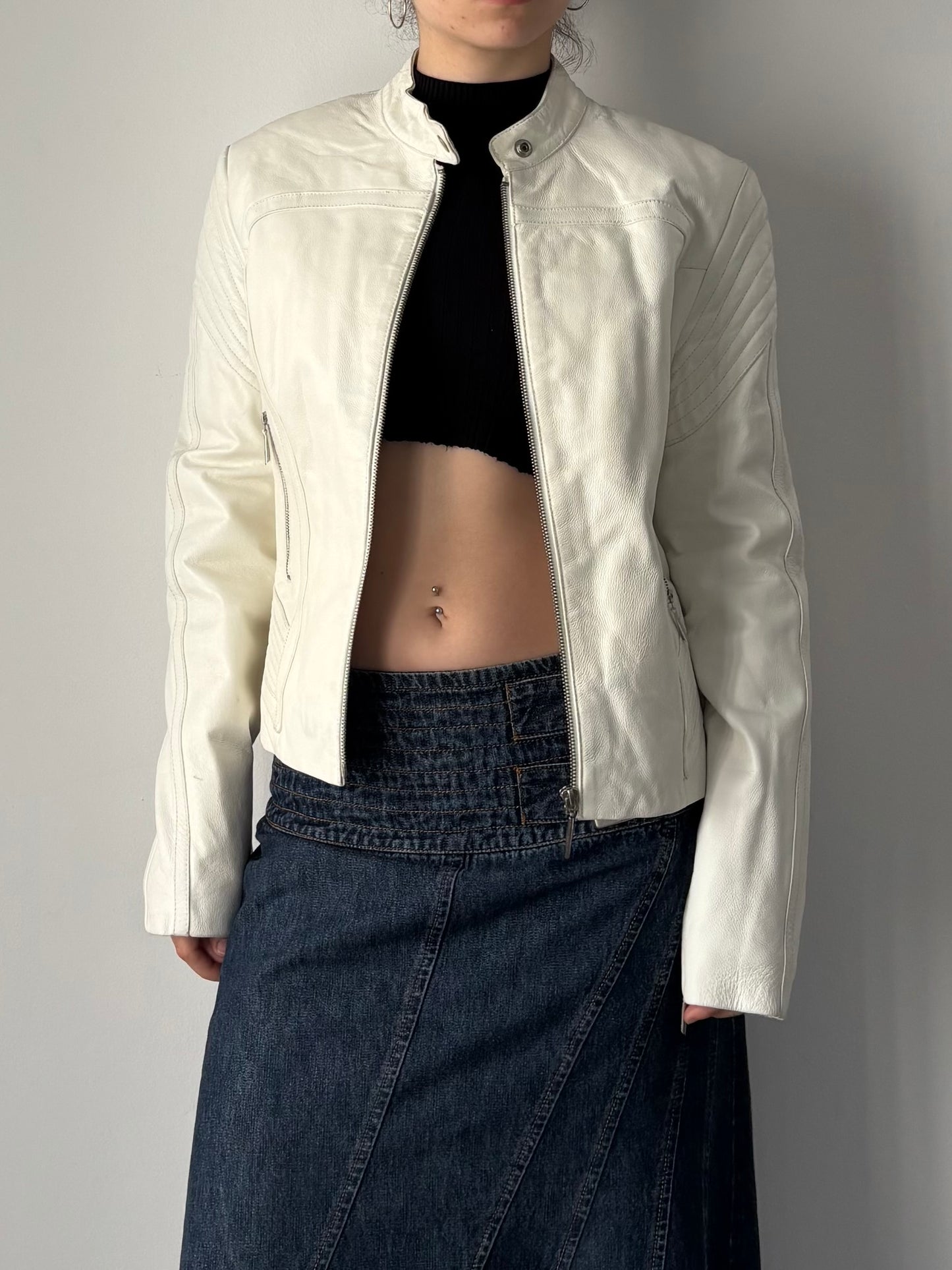 BSB white leather biker jacket