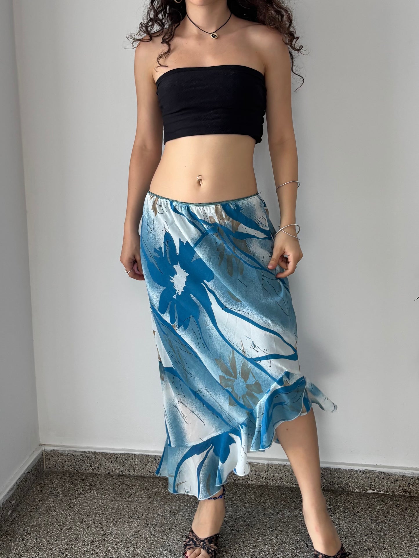 Blue floral maxi skirt