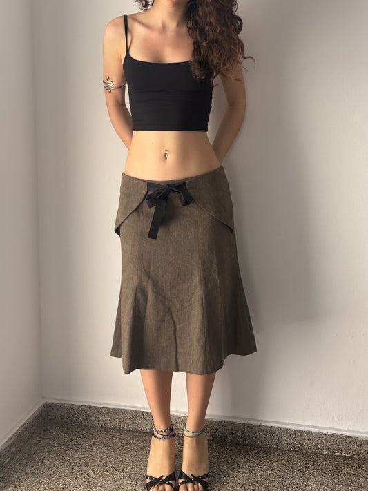 Brown midi skirt with bow