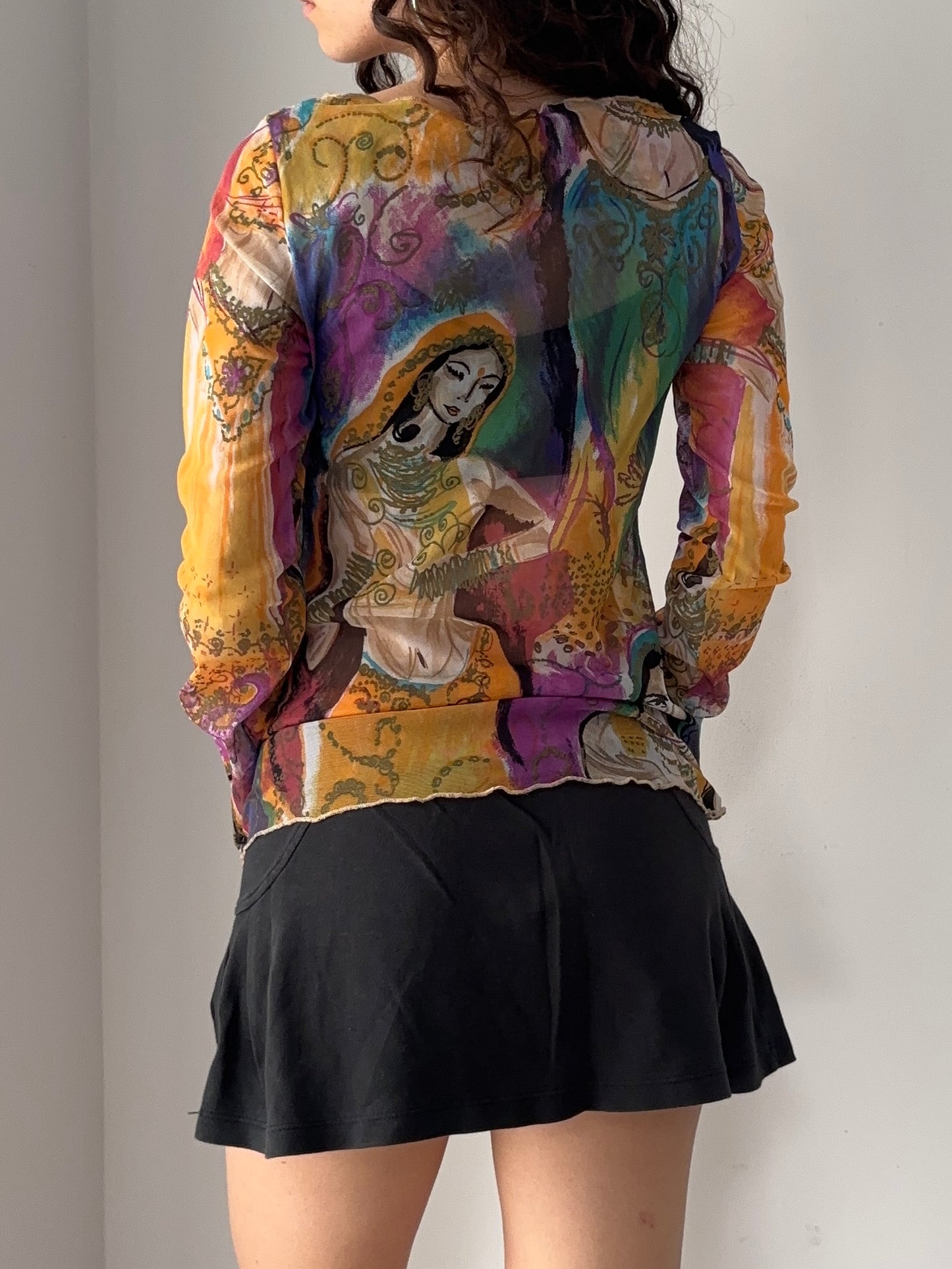 Indian print mesh top