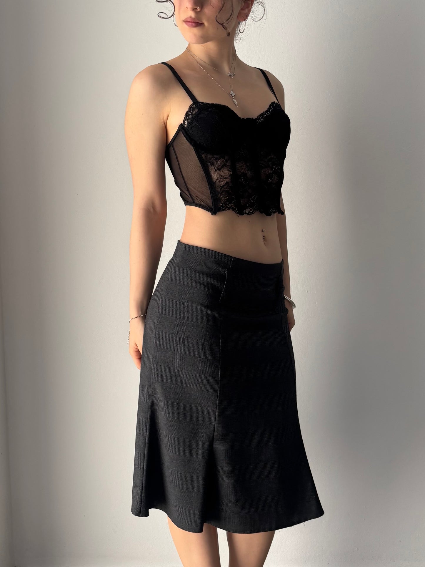 Grey flowy midi skirt