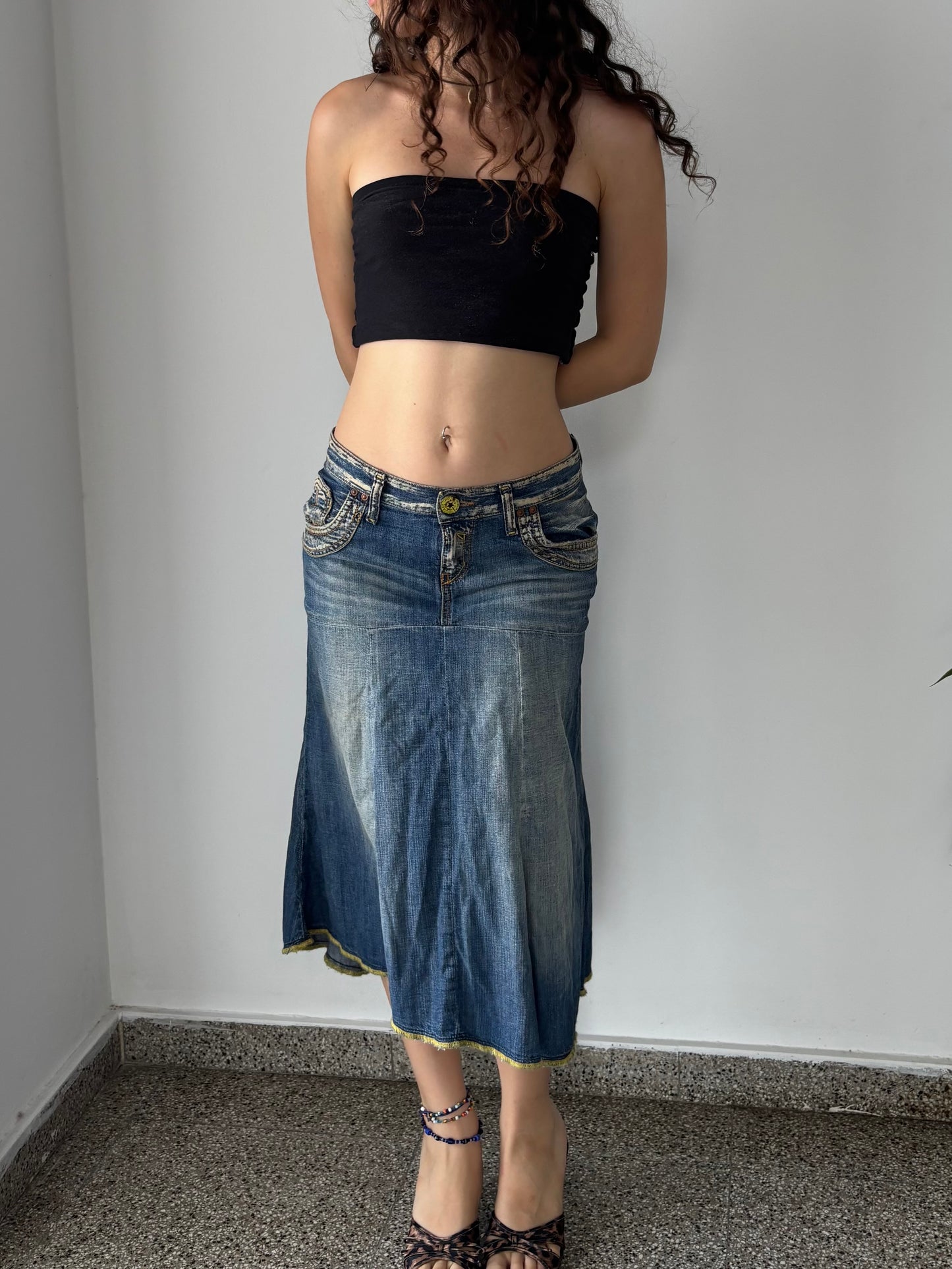 Y2K light wash denim skirt