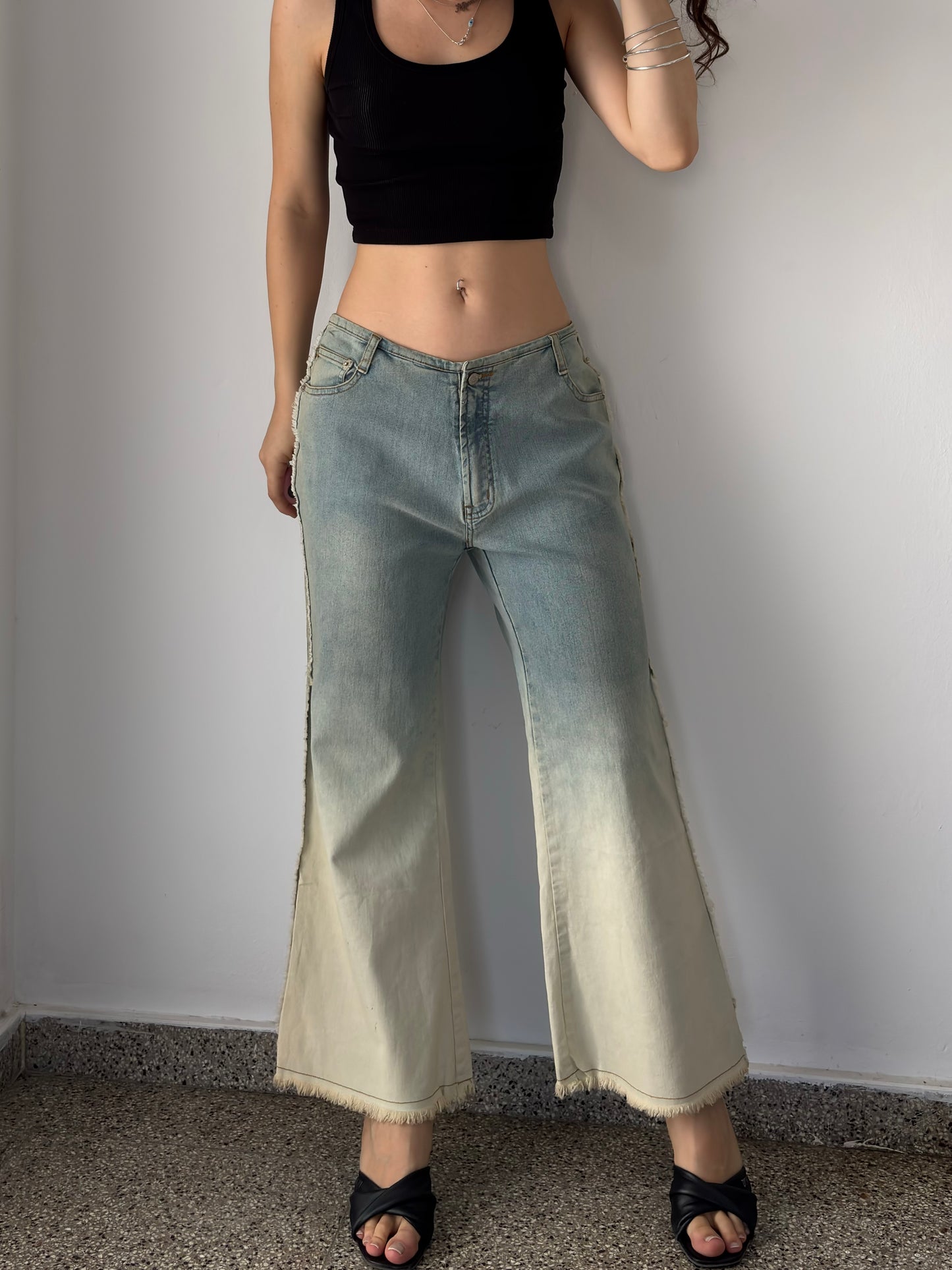 Light wash ombre flare jeans
