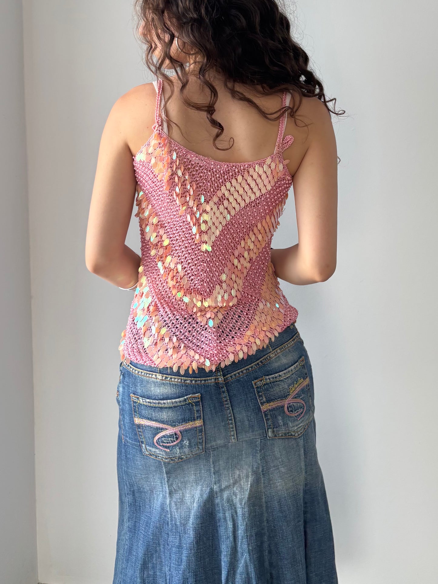 Y2K pink sequin top